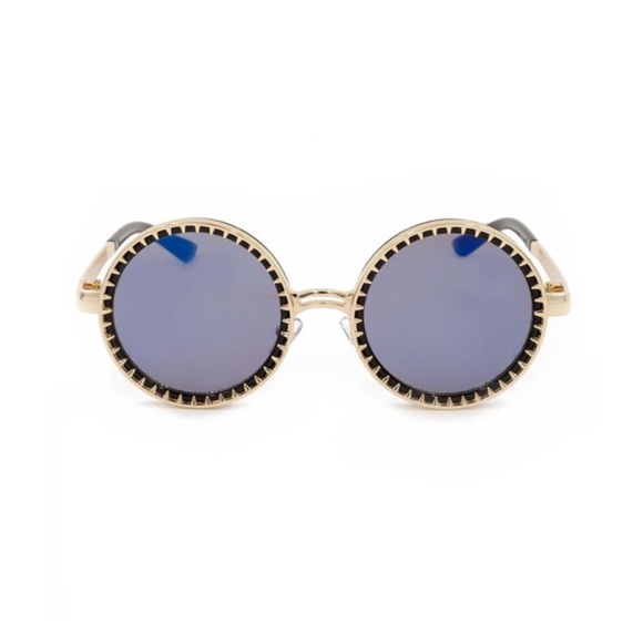 Blue Mirror Round Gold Frame Sunglasses - Picture 5 of 5
